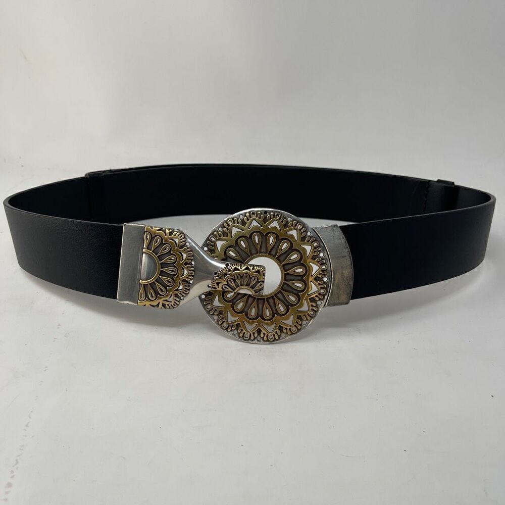 Chico’s Gold Faux Snakeskin Real Leather Belt Clip Buckle Adjustable Slide M/L
